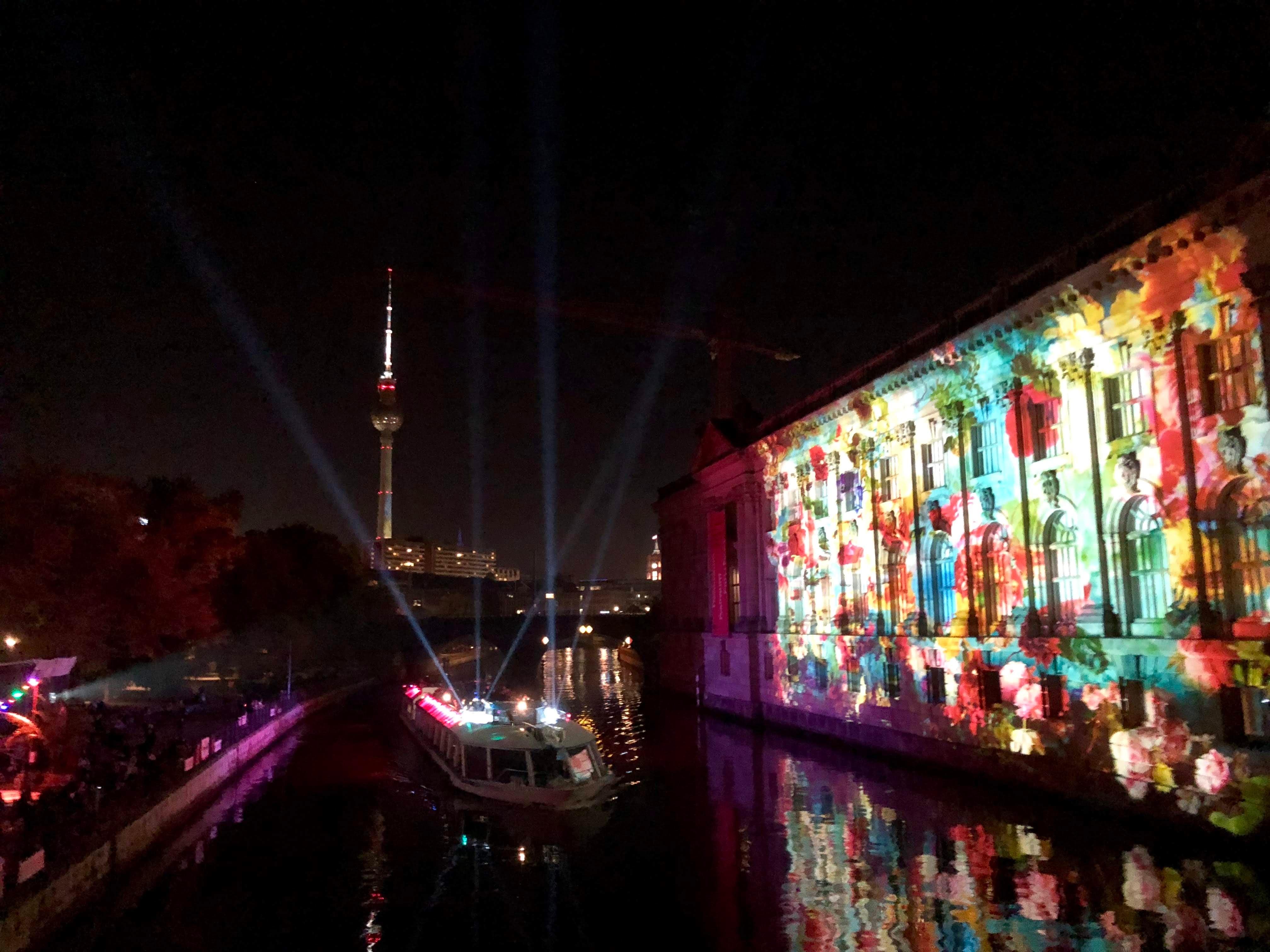 Berlin Festival of Lights with colorful projections along the Spree