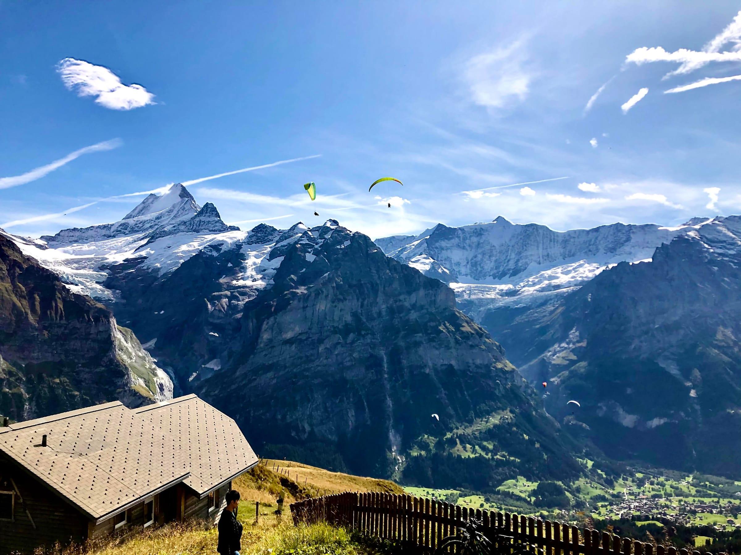 Swiss Alps with paragliders