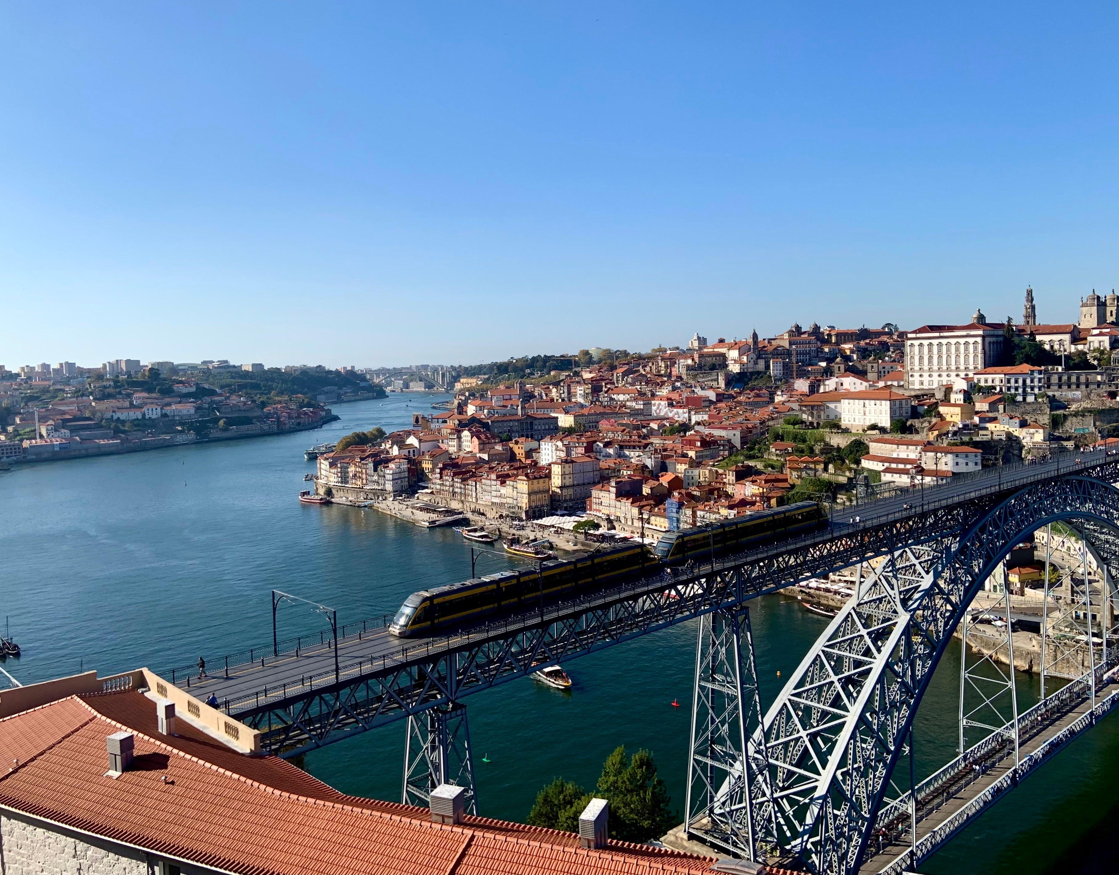 Dom Luis I Bridge spanning the Douro River with Porto cityscape