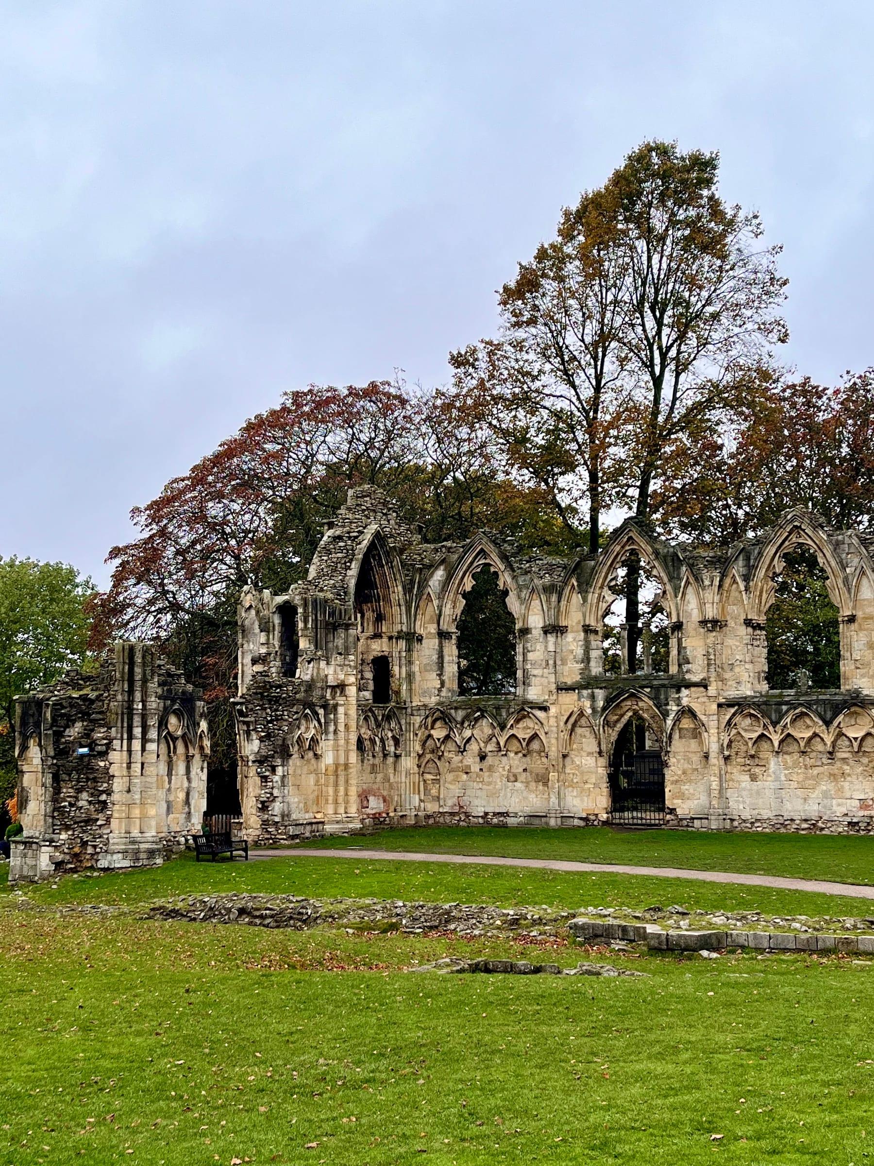 Gothic abbey ruins in autumn