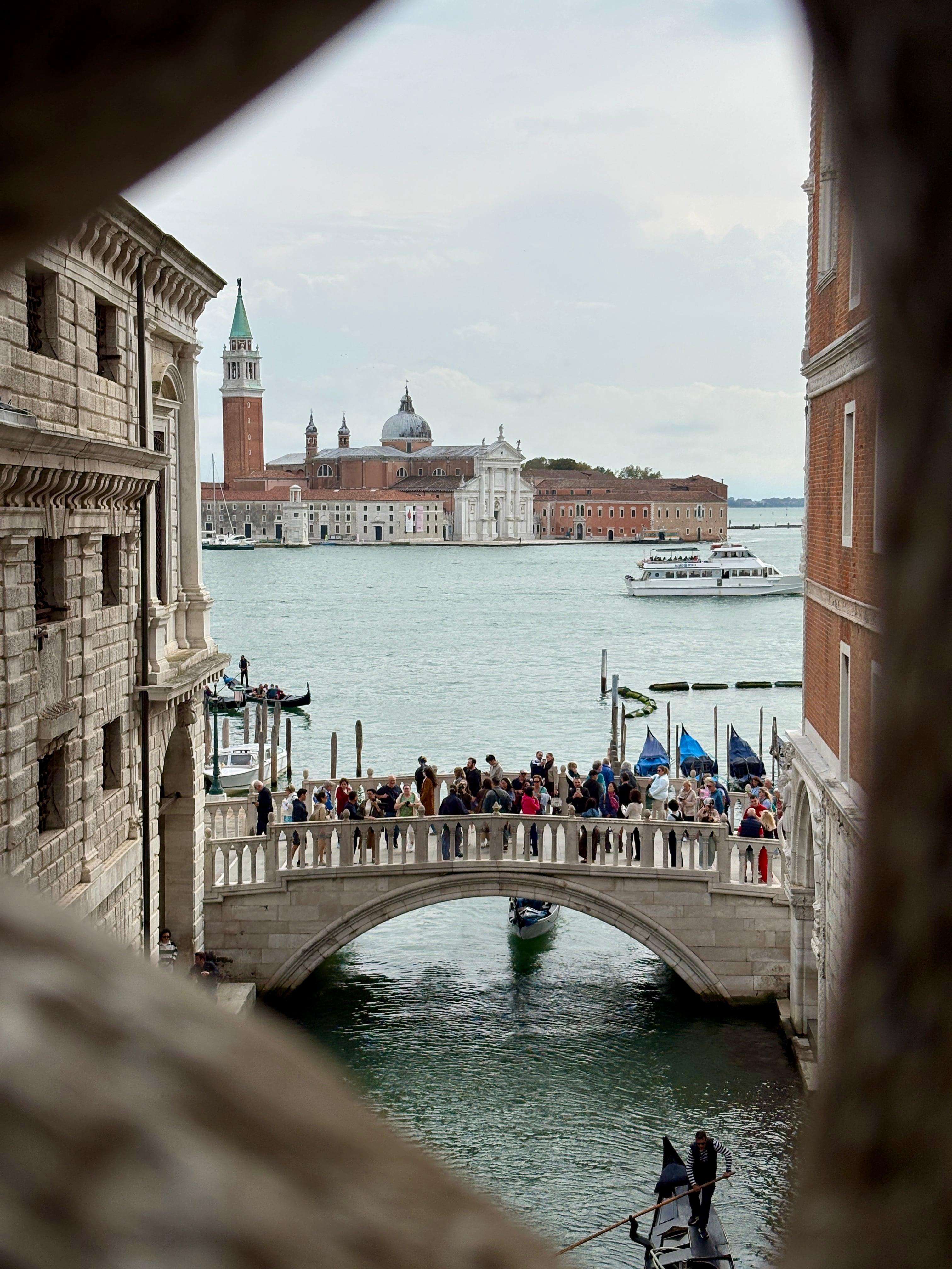 San Giorgio Maggiore viewed through Venetian bridge arch